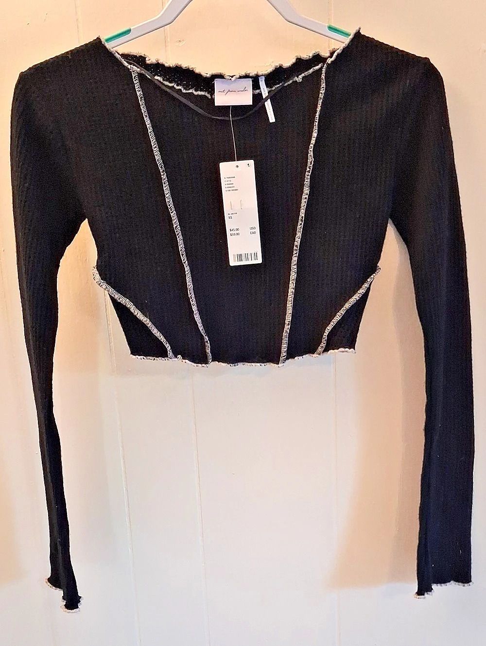 out from under Black Waffle Knit Thermal Long Sleeve Crop Top XS NWT